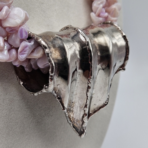 NEW VINTAGE Lavender Purple Stone Large Silver Tone Statement Pendant Necklace - Picture 4 of 7